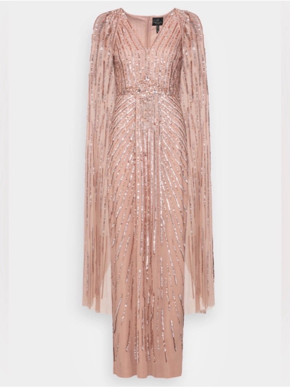 Adrianna Papell Rose Gold Beaded Cape Long Dress